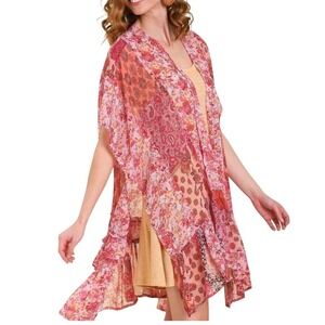 Umgee‎ Womens Pink Floral Patchwork Kimono Women S/M
